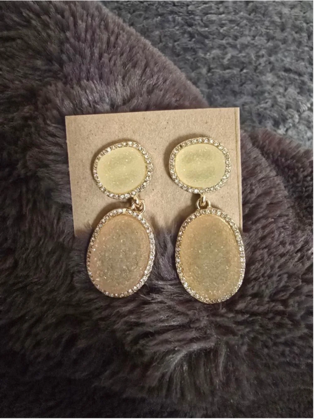 BaubleBar Pale Yellow Gold Druzy Crystal Drop Earrings Quiet Luxe Regency Glam